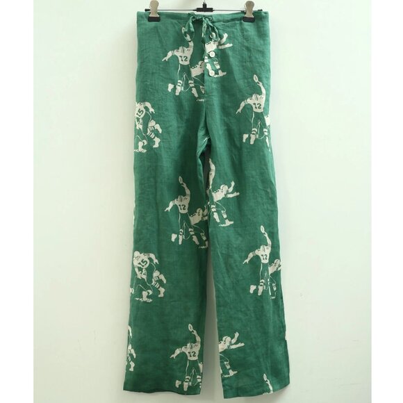 Bode Football Silhouette Pajama Men's Pants Linen Graphic Print XS New 283401 - Picture 5 of 8